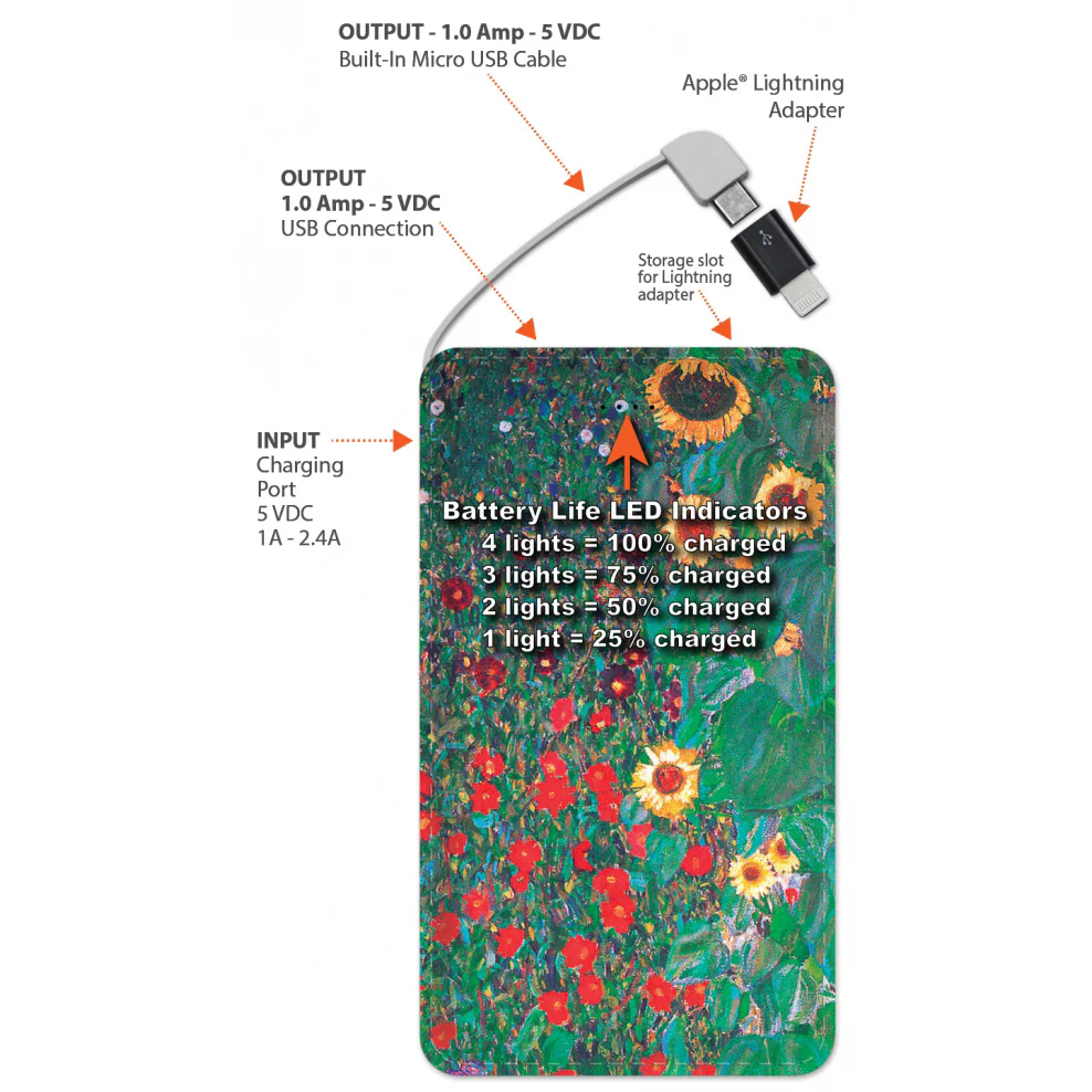 Klimt Country Garden with Sunflowers Portable Power Bank - Image 2